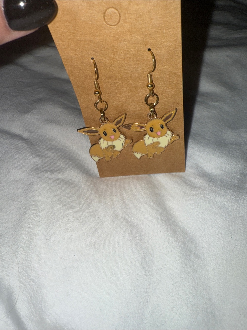 Gold Eevee Character Dangle Earrings for Kids or women handmade
